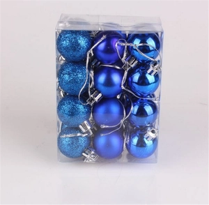 Blue Christmas ball set with glitter, matte and glossy finishes in a square box