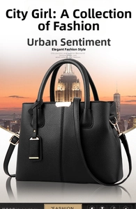 Detailed close-up of black lychee grain texture and gold-tone hardware on ladies' handbag