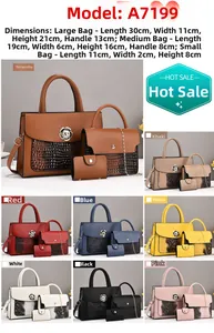 Detailed view of crocodile pattern handbag 3-piece set with elegant metal flower twist lock
