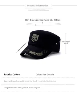 Gedetailleerd diagram met afmetingen en katoenen stof van de militaire platte pet