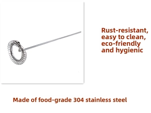 Detailed view of food-grade 304 stainless steel whisk head for electric coffee mixer