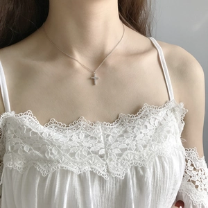 Cross Pendant Necklace 925 Sterling Silver With Cubic Zirconia Dainty Korean Fashion Minimalist Jewelry For Women