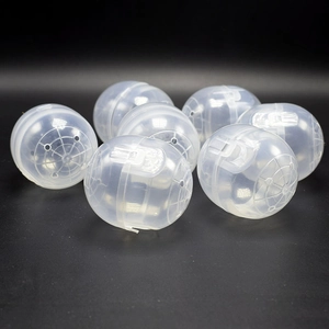 Stack of seven 50mm translucent plastic gashapon capsules with snap-on closure for toys