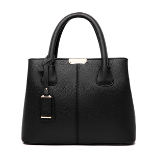 Classic black litchi pattern leather handbag with top handles and gold hardware details
