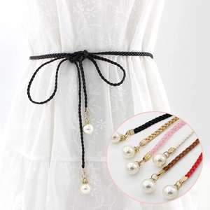 Fashionable braided pearl waist belt for women available in multiple elegant colors