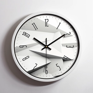 Modern silent stainless steel wall clock featuring a unique 3D geometric faceted dial design