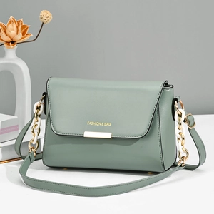 Minimalist Morandi green crossbody bag with gold hardware and stylish chain strap