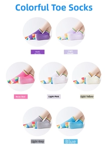 Dettaglio di calze da yoga colorate senza dita con grip in silicone antiscivolo in sette colori