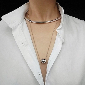 Polished S925 sterling silver minimalist choker set with a 12MM round ball pendant necklace