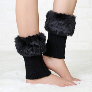 Women Leg Warmers Faux Fur Trim Ribbed Knit Boot Cuffs Winter Warm Soft Fashion Leg Covers Solid Color Y2K Style