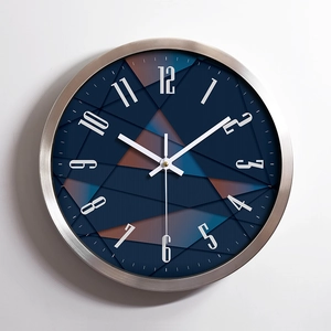 Modern brushed stainless steel wall clock with geometric triangle art dial design