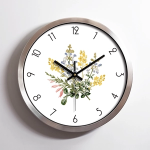 Modern brushed aluminum wall clock featuring floral dial and silent quartz movement