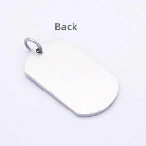Detailed back view of a rectangular brushed stainless steel pendant with rounded edges