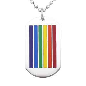 Punk style stainless steel rainbow dog tag pendant necklace with silver bead chain