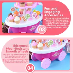 Détails des roues du chariot de bonbons et divers accessoires de glace pour enfants