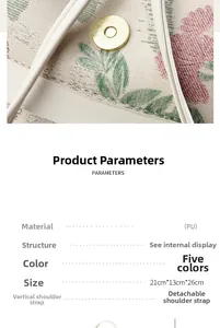 Detailed size specifications and material properties of the printed PU backpack with metal buckle
