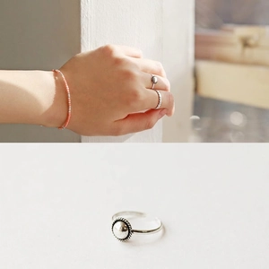 Minimalist S925 sterling silver open ring with geometric ball and twisted rope detail