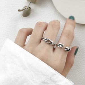 Minimalist S925 sterling silver knot rings set with vintage antique finish for women