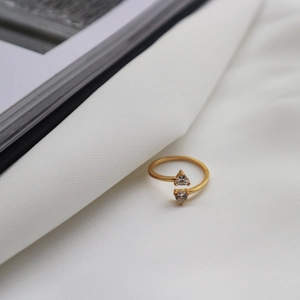 Minimalist S925 sterling silver open ring with gold plating and heart zirconia accents