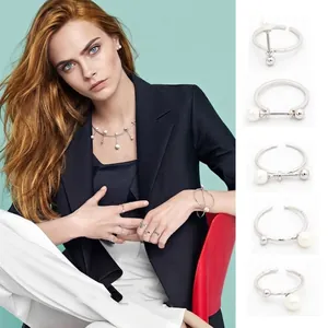 Parure de bijoux en argent S925 avec perles, bagues ouvertes et bracelets élégants