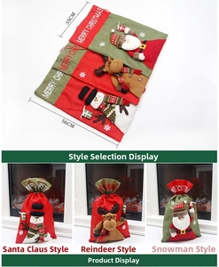 Large Christmas burlap gift sack with 3D Santa and reindeer appliques, 56x35cm size