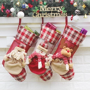 Christmas Stockings With Santa Claus Snowman Reindeer Plaid Design For Fireplace Hanging Socks Xmas Holiday Decorations Party Gifts
