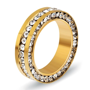 6mm gold-plated stainless steel ring featuring two rows of sparkling white zircons
