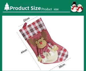 Detailed size guide for the festive Christmas reindeer stocking with plaid accents