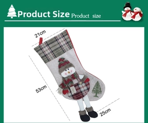 Detailed size chart showing dimensions of the 53cm snowman Christmas stocking bag