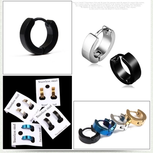 Detail showing various colors of minimalist stainless steel hoop earrings for unisex