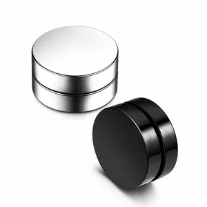 Pair of minimalist magnetic stainless steel stud earrings in black and silver finishes