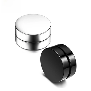 Pair of minimalist magnetic stainless steel stud earrings in black and silver finishes