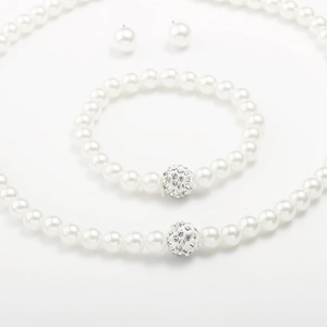Détails de parure en perles blanches avec boules disco scintillantes en strass