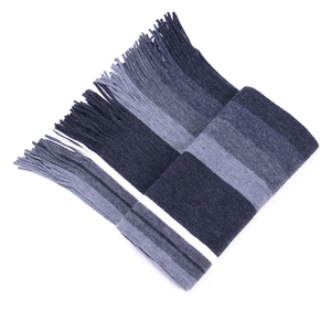 Men's winter thick striped scarf with tassels in grey black and white gradient colors