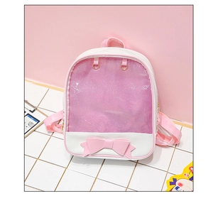Detail of the pink bow and transparent PVC window on a Japanese style Ita bag backpack