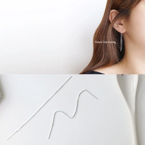 925 Sterling Silver Threader Earrings Minimalist Long Box Chain Linear Ear Line Jewelry For Women Elegant Simple Style