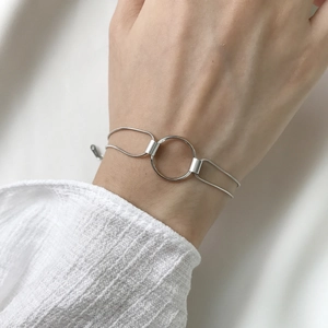 Minimalist 925 Sterling Silver Bracelet For Women Layered Snake Bone Chain Geometric Hollow Round Circle Ring Charm Adjustable Jewelry