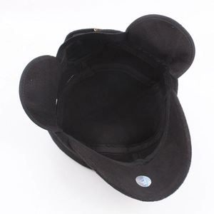 Winter men's black flat top cap with thick fleece lining and foldable ear flaps for warmth