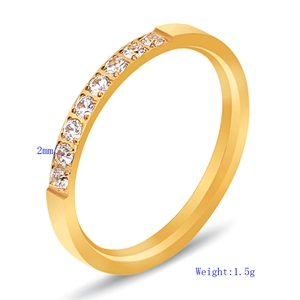 Minimalist 18K gold plated stainless steel 2mm ring with 11 sparkling CZ stones