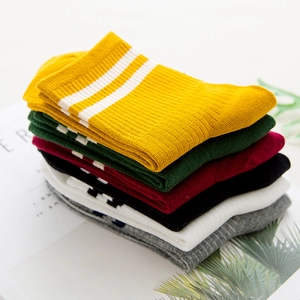 Cotton striped crew socks in multiple colors like yellow and green for women