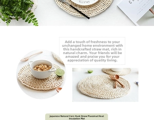 Detail showing the thick, handmade circular weave texture of the natural corn husk placemat