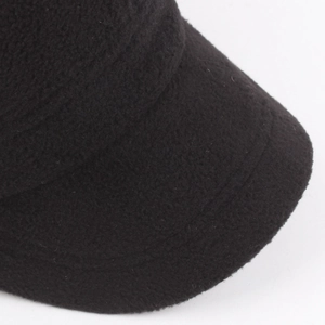 Winter black fleece flat top cap with thickened warm lining and detailed stitching