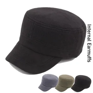 Cadet Cap Men Women Winter Warm Fleece Lined Flat Top Hat With Ear Protection Adjustable Military Style Outdoor Cap