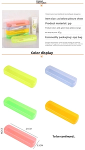 Detailed dimensions and candy colors of the portable travel toothbrush storage box