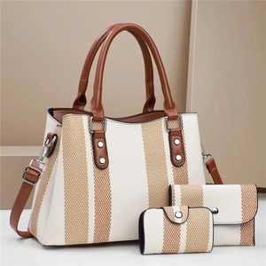 Women Fashion Striped Handbags Tote Wallet And Card Holder PU Leather Large Capacity Crossbody Shoulder Bag