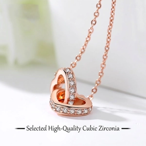 Elegant rose gold S925 silver double interlocking heart pendant necklace with CZ stones