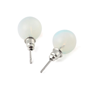 Classic 10mm round opal stone stud earrings with polished silver metal base for women