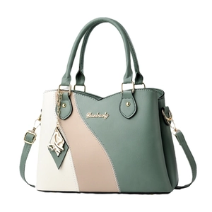 Sac à main élégant pour femme 2025 avec panneaux tricolores en cuir vert et beige