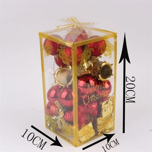 Christmas ornament set in PVC box with red and gold baubles measuring 10x10x20CM