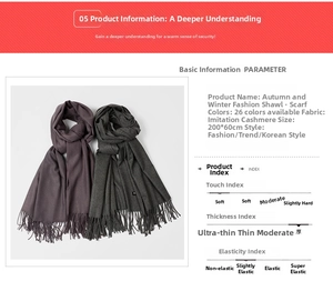 Detail view of thick solid color tassel scarf made of soft imitation cashmere